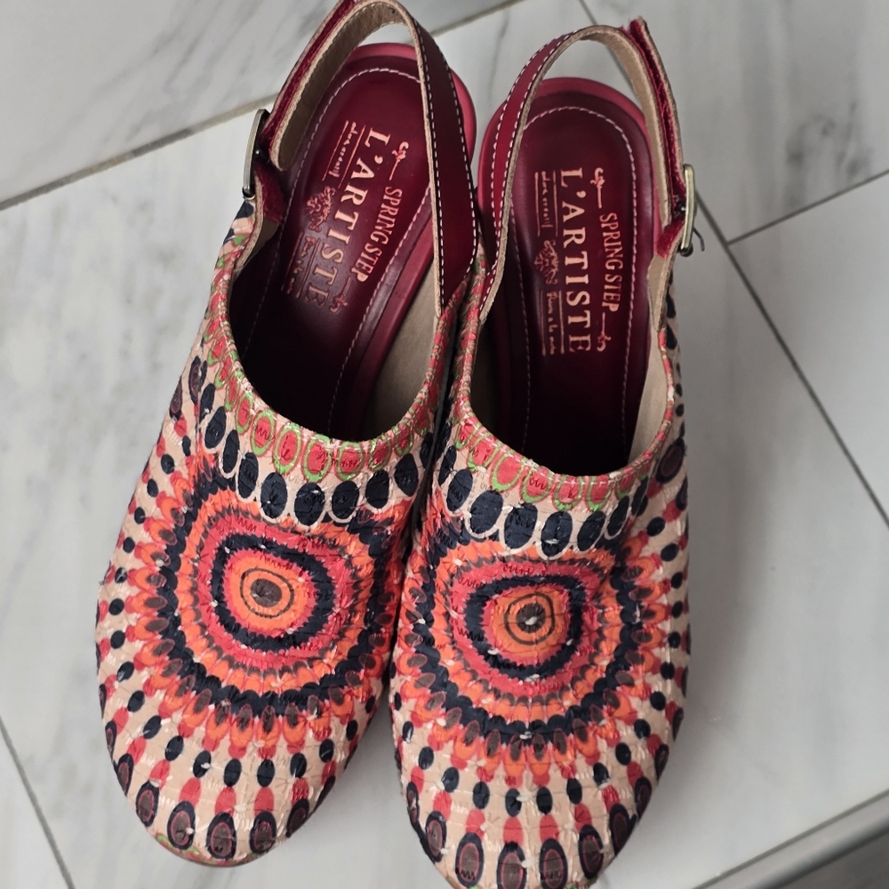 Chic Patterned Mules in Orangish Red, Black And Beige By L'artiste